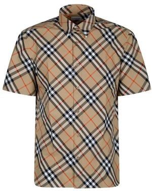 Burberry Kariertes Hemd Mit Kurzen Ärmeln - Natur