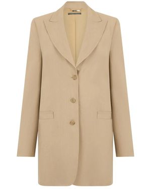 Alberta Ferretti Lange, Single-Breasted Blazer - Naturel