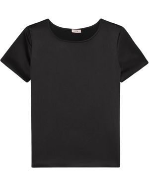 Oltre T-Shirt Van Twee Materialen - Zwart