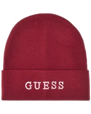 Guess Accessoires ,Rood ,Polyester Geborduurde Logo Beanie