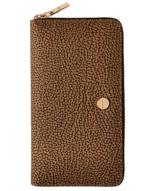 Borbonese Accessoires ,Leer Camoscio Op Large Zip-Around Portemonnee - Bruin