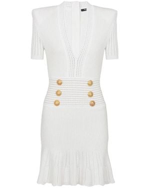 Balmain Kleedjes ,Wit ,Polyester Uitlopende Gebreide Jurk