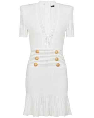 Balmain Kleedjes ,Wit ,Polyester Uitlopende Gebreide Jurk