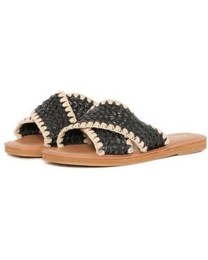 Ichi Zwarte Geweven Sandalen
