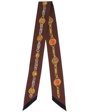 Versace Accessoires ,Bruin ,Gedrukte Zijden Twill Lint