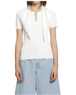 Max Mara Palmeti T-Shirt Aus Rippstrick Mit Bindedetail - Blau