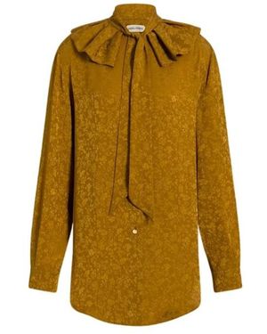 Alberta Ferretti Overhemden ,Geel ,Bloemen Jacquard Overhemd Met Ruches En Strik