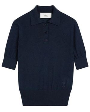 Ami Paris Herz Polo Shirt Tonaler Stil - Blau