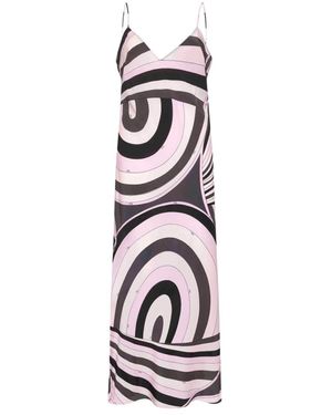PUCCI Rosa Bedrucktes Seiden Langes Kleid - Weiß