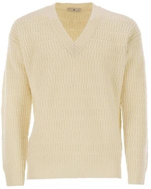 PT Torino Truien & Vesten ,Wit ,Textured V-Neck Sweater - Naturel