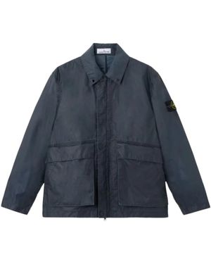 Stone Island Jassen ,Blauw ,Katoen Cotton Canvas Jacket
