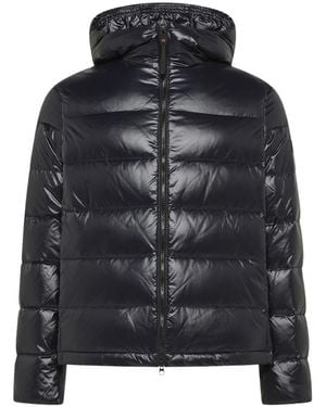 Peuterey Jassen ,Blauw ,Leer Donsjack Met Rits En Logopatch - Zwart