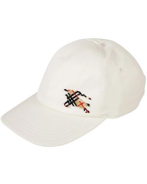 Burberry Accessoires ,Wit ,Katoen Tropic Gabardine Baseball Cap Met Ridder