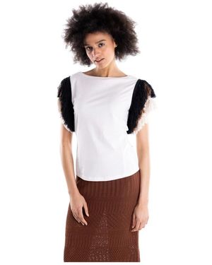Akep T-Shirt Mit Bunten Fransenärmeln - Weiß