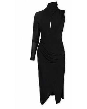 Pinko Kleedjes ,Zwart ,Nylon Cadillac One-Sleeve Asymmetrische Ruche Midi Jurk