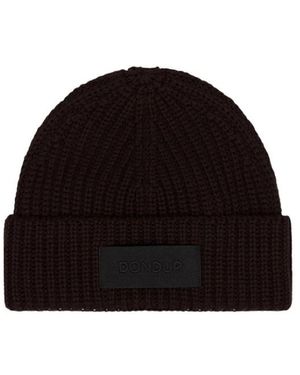 Dondup Accessoires ,Bruin ,Wol Ribbed Knit Beanie - Zwart
