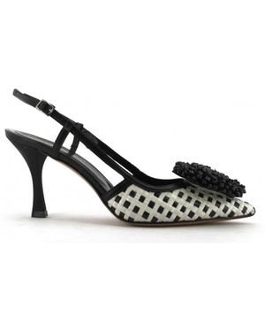 Gianmarco F. Schoenen ,Zwart ,Leer Raffia Slingback Pump
