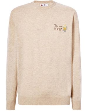 MC2 Saint Barth Maglione A Girocollo Con Ricamo Sto Na Bomba - Naturel