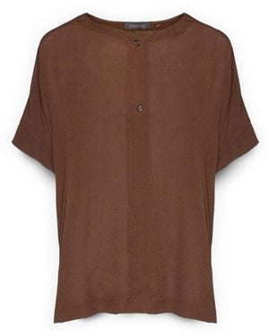 Elena Miro Kimono-Ärmel-T-Shirt Mit Schmuckknöpfen - Braun