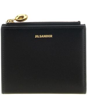 Jil Sander Accessoires ,Zwart ,Leer Goji Mini French Portemonnee