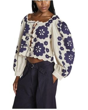 Sea Top Met Lange Mouwen En Grote Bloemen - Blauw