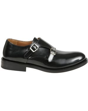 Calce Leder Doppelschnalle Schuhe - Schwarz