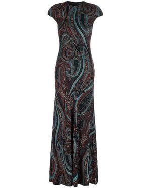 Etro Kleedjes ,Veelkleurig ,Lange Jurk Met All-Over Print - Zwart