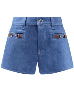 Gucci Katoenen Shorts Met Iconische Horsebits Aan De Voorkant - Blauw