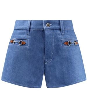 Gucci Katoenen Shorts Met Iconische Horsebits Aan De Voorkant - Blauw