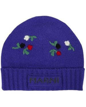 Marni Accessoires ,Blauw ,Wol Geborduurde Muts