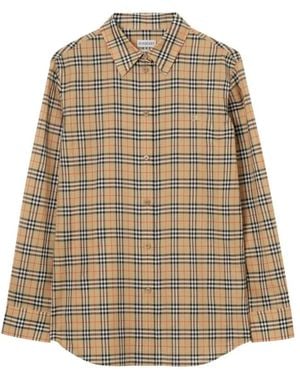 Burberry Overhemden ,Nylon Check Poplin Shirt - Naturel