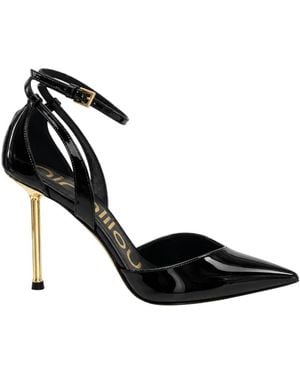 Ninalilou Schoenen ,Zwart ,Leer Pumps Met Enkelbandje En Juwelen Hak
