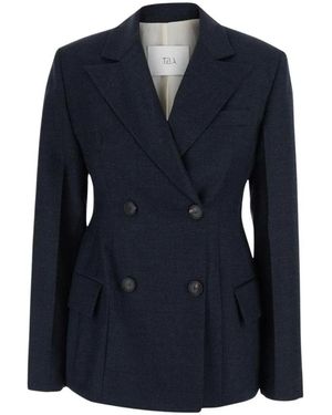 Tela Jassen ,Blauw ,Wol Dubbelrijige Blazer Van Wolmix