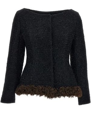 Simone Rocha Round Sculpt Faux Fur Detail Bustle Jacket - Zwart