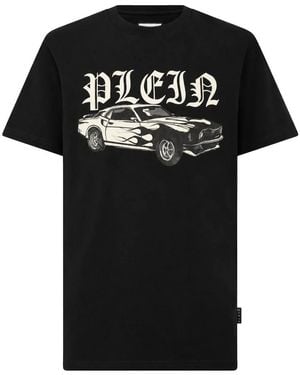 Philipp Plein Tops ,Zwart ,Katoen T-Shirt Ronde Hals Ss Racing