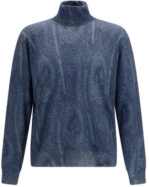 Etro Paisley Rollkragenpullover - Blau