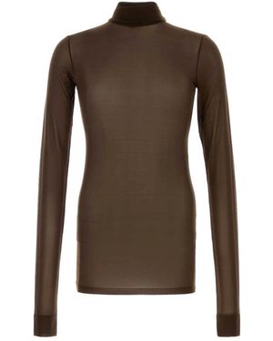 Saint Laurent Transparenter Langarmshirt Mit Hohem Kragen - Braun