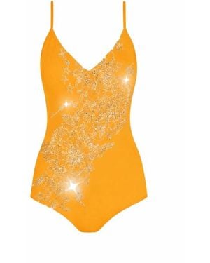 John Richmond Luminous Floral Print One-Piece Badeanzug - Orange