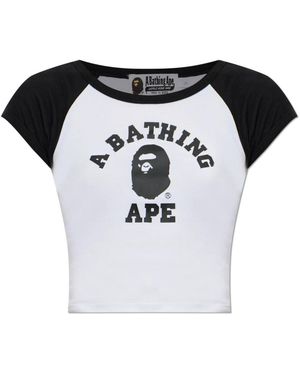 A Bathing Ape Tops ,Wit ,Katoen Logo T-Shirt - Zwart