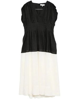 Sea V-Ausschnitt Plissee Rock Kleid - Schwarz