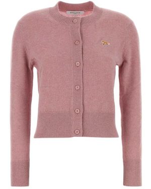 Maison Kitsuné Baby Fox Lammwoll Cardigan - Pink