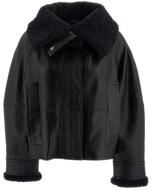 Sportmax Jassen ,Zwart ,Wol Kort Gewatteerd Leren Jack