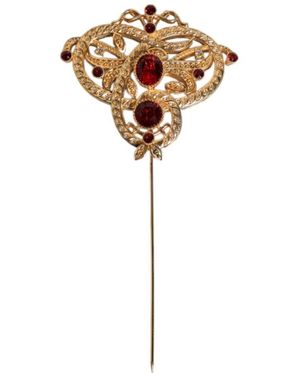 Dolce & Gabbana Goldton Roter Kristall Verzieren Pin - Weiß