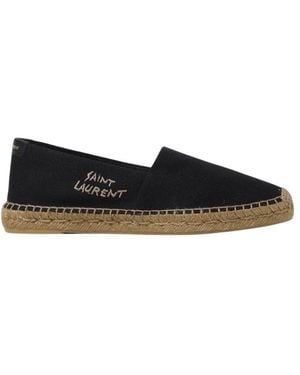 Saint Laurent Schwarze Bestickte Leinwand Espadrilles