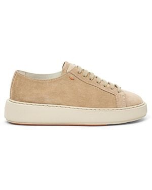 Santoni Schoenen ,Suède Suède Sneakers Met Ronde Neus - Naturel