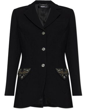 Versace Jassen ,Zwart ,Wol Blazer Met Glinsterende Applicaties