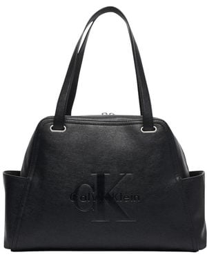 Calvin Klein Embossed Monologo Pocket Tote - Schwarz