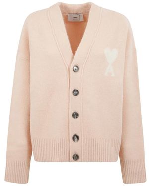 Ami Paris Langarm V-Ausschnitt Strickjacke - Pink