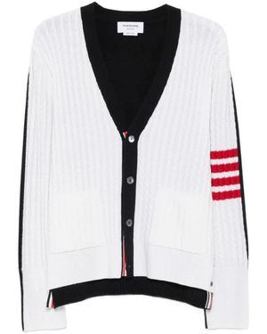 Thom Browne Kabelgebreide V-Hals Cardigan - Zwart