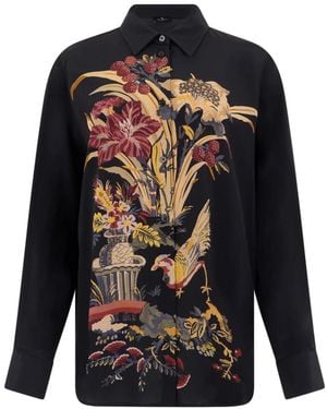 Etro Zijden Blouse Met Geplaatste Print - Blauw